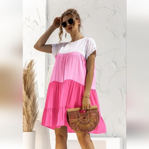 NWT Tiered Colorblock Ruffle Hem Dress - Picture 1 of 5